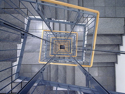 low angle photography of staircase, top view of spiral stair HD wallpaper