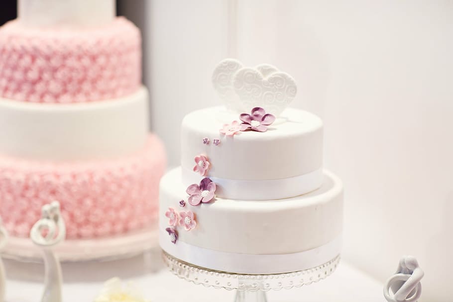 white fondant cakes, wedding cake, debut, white cake, pink cake, HD wallpaper