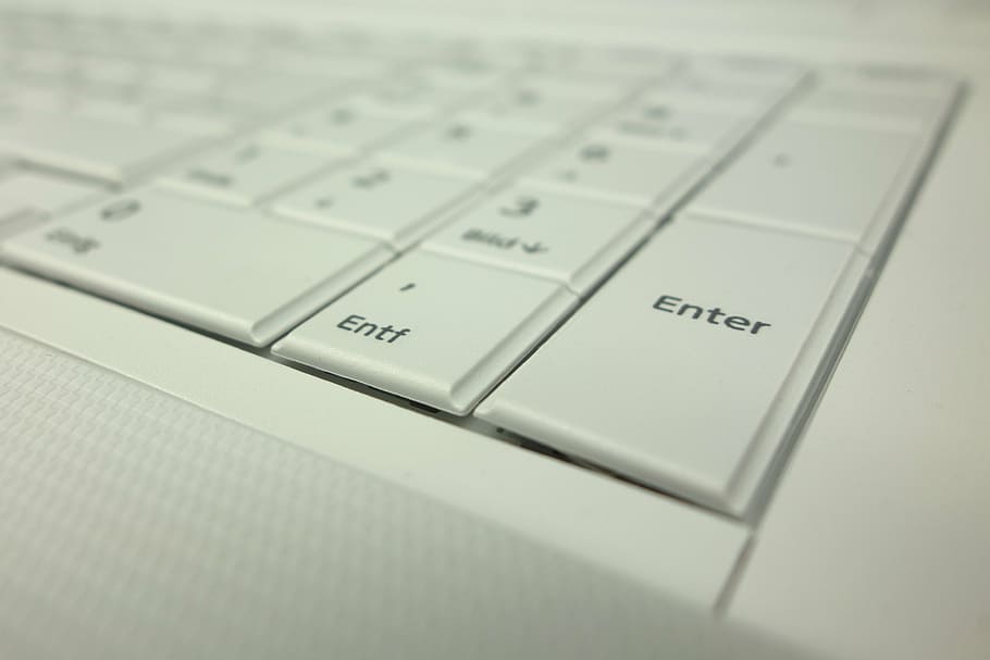 white keyboard enter key, notebook, keys, computer, leave, input, HD wallpaper