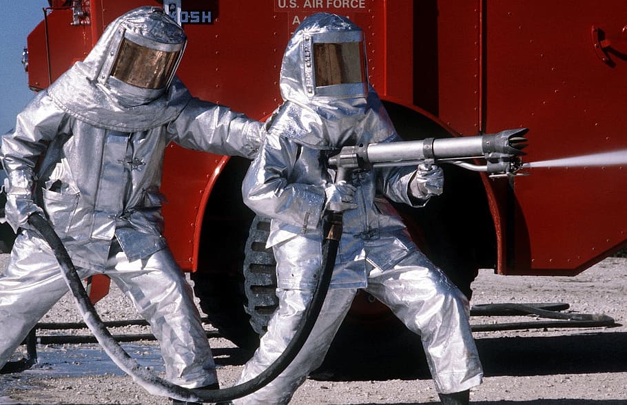 firefighters, portrait, training, spray equipment, hot, heat HD wallpaper