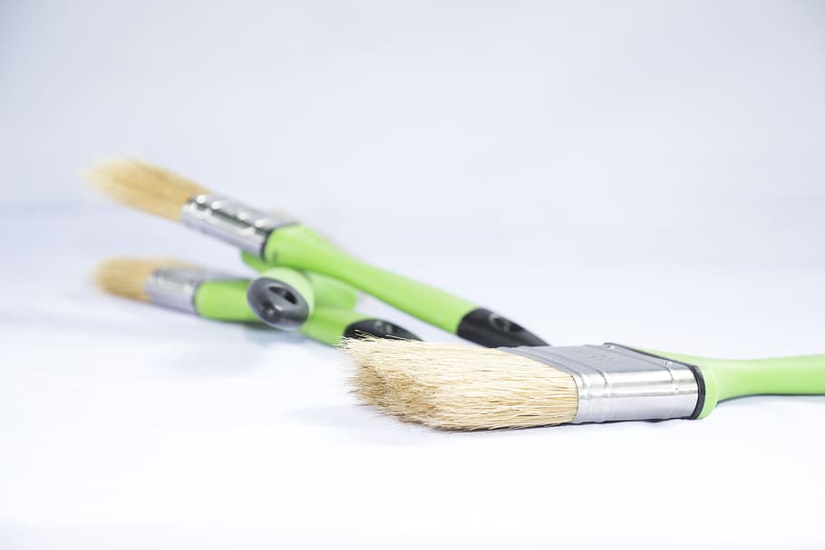 green paintbrushes, equipment, tool, bristle, design, painter HD wallpaper