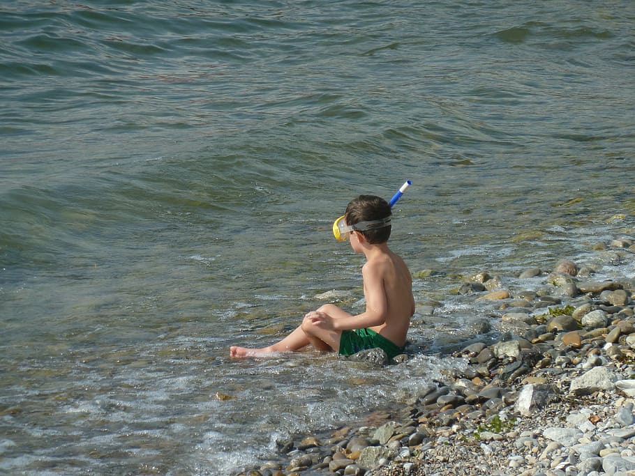 beach, lake constance, bank, water, one person, leisure activity HD wallpaper