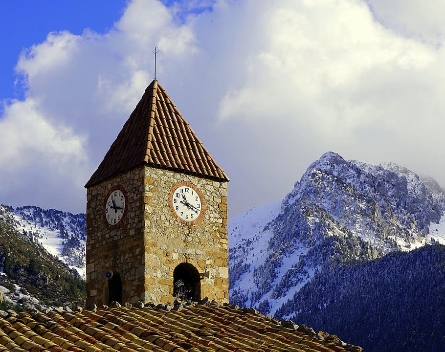 bell tower, mountain, high mountain, pyrenee catalunya, campaign HD wallpaper
