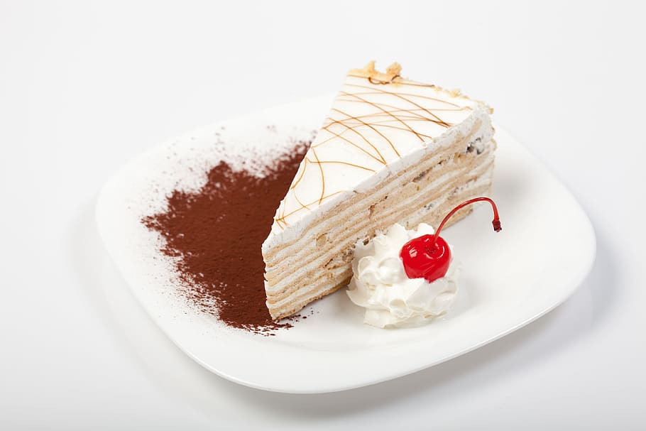 sliced vanilla cake on saucer, Sour Cream, cake smetannikov, sweet, HD wallpaper
