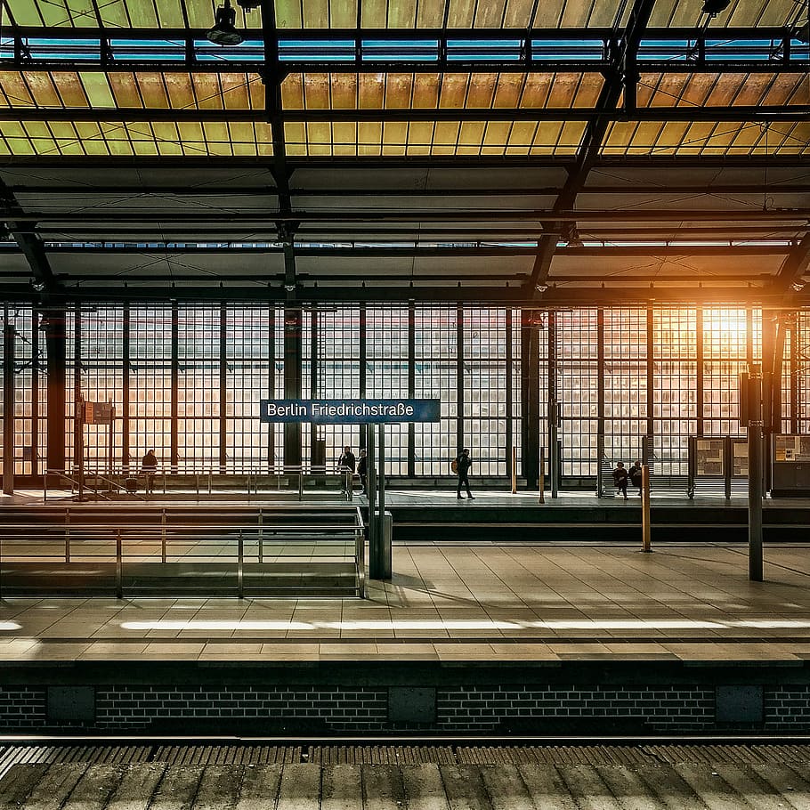 people standing inside station during golden hour, group of people waiting train HD wallpaper