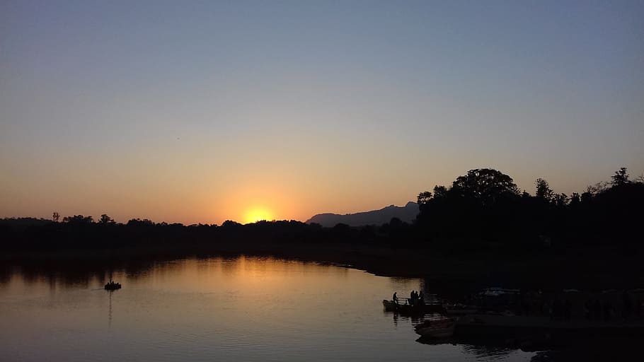 sunset, dawn, water, nature, sky, reflection, silhouette, tranquility HD wallpaper