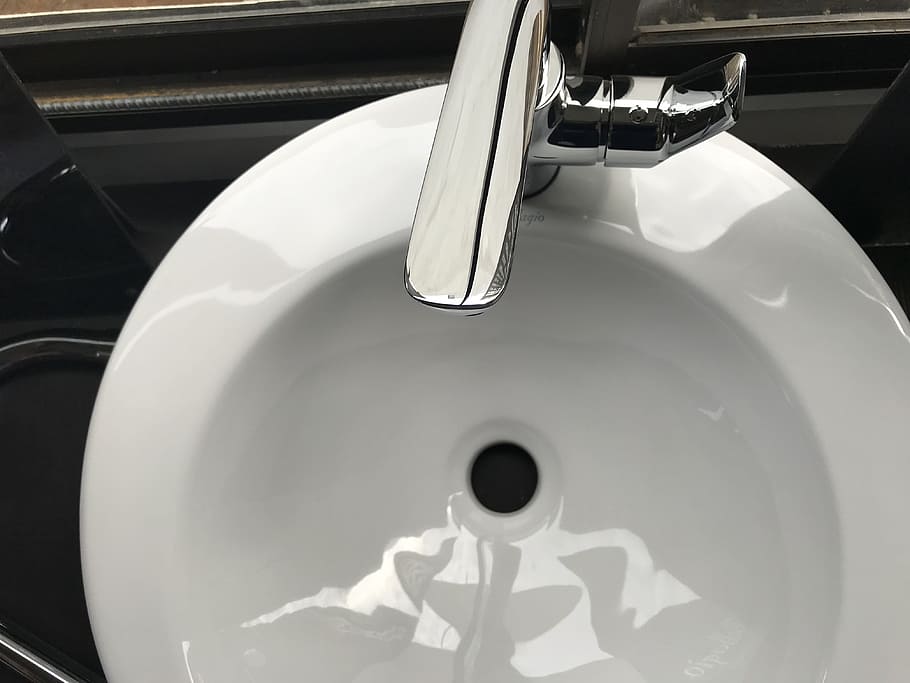 White Ceramic Sink With Stainless Steel Faucet, bathroom, clean