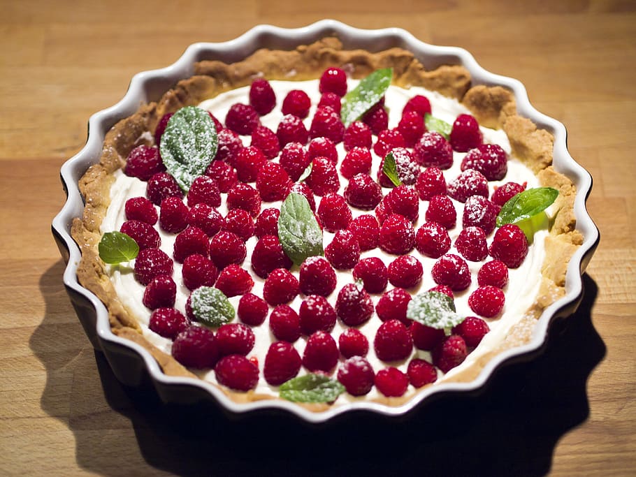 raspberry pie, Cake, Tart, Raspberries, Mint, Dessert, the sweetness HD wallpaper