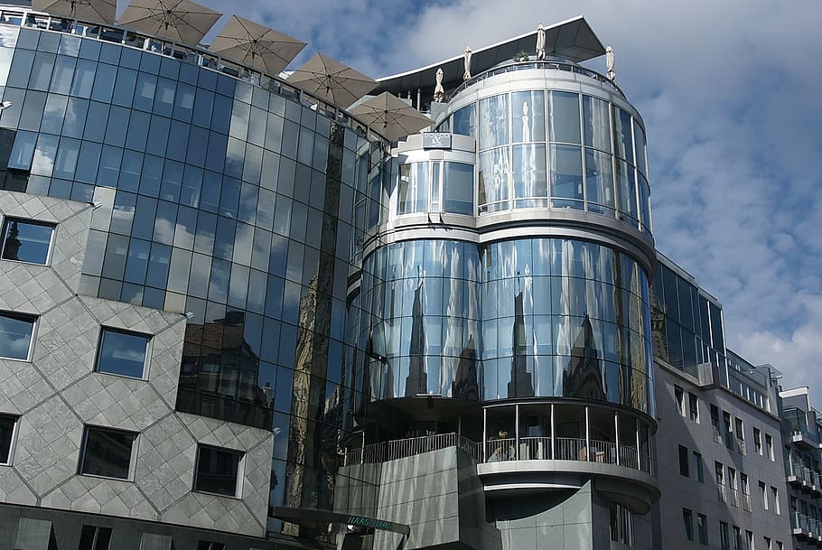 vienna, building, glass, reflection, building glass, the skyscraper HD wallpaper