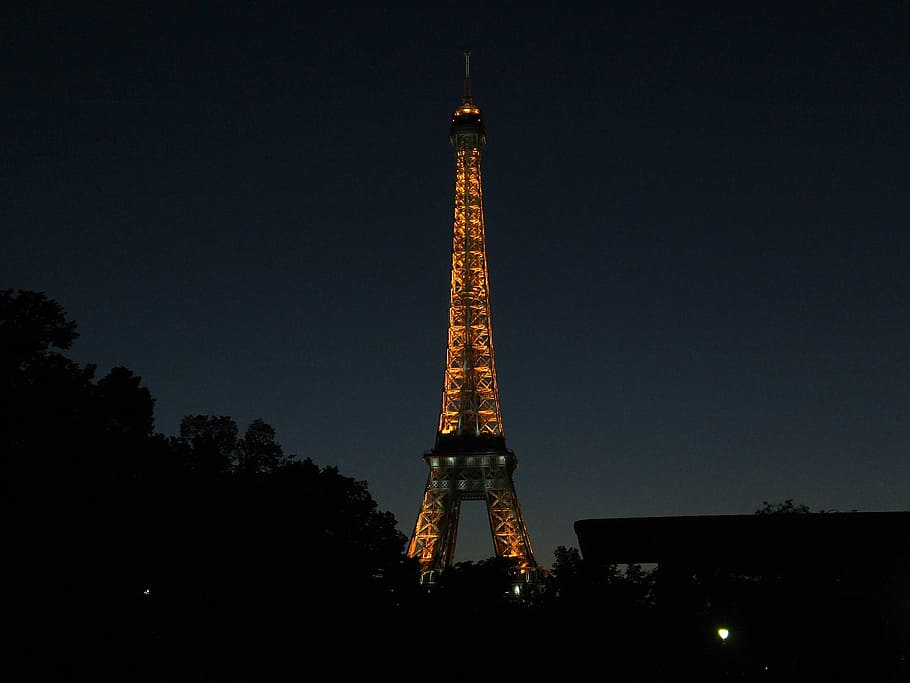 Night, Eiffel Tower, Paris, tall - high, architecture, metal HD wallpaper