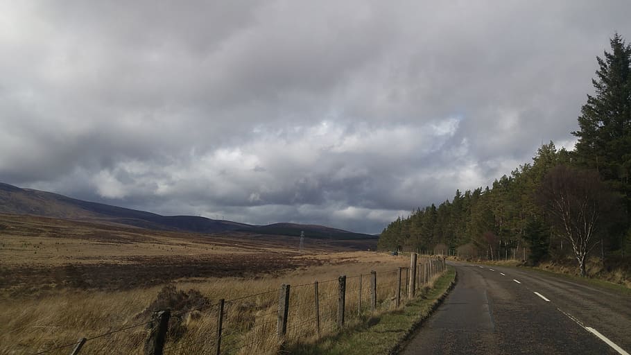 Mountains, Scotland, Clouds, Road, nature, alone, lonely, road tripp, HD wallpaper
