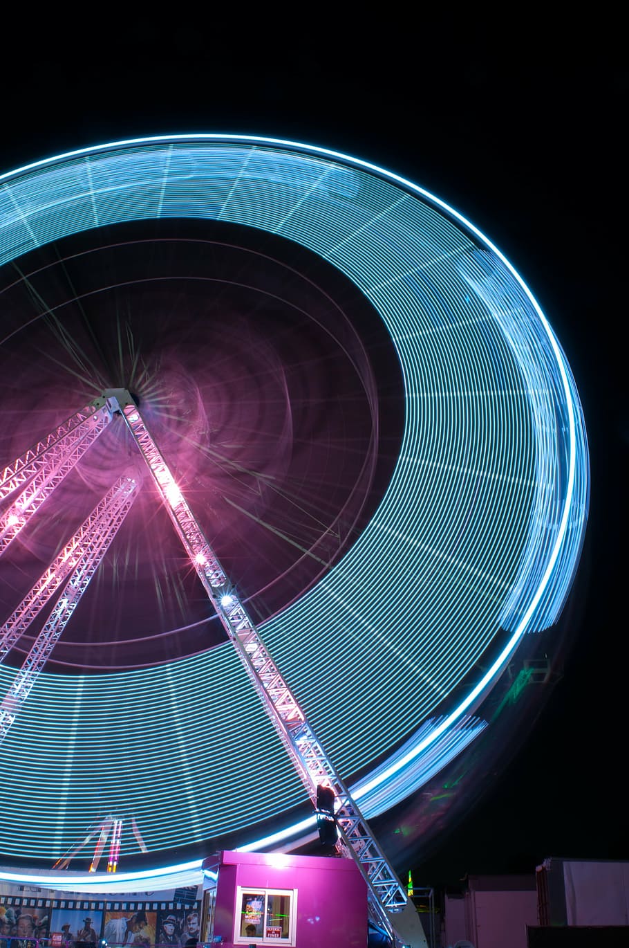 manege, illumination, slow break, night, ferris Wheel, amusement park HD wallpaper