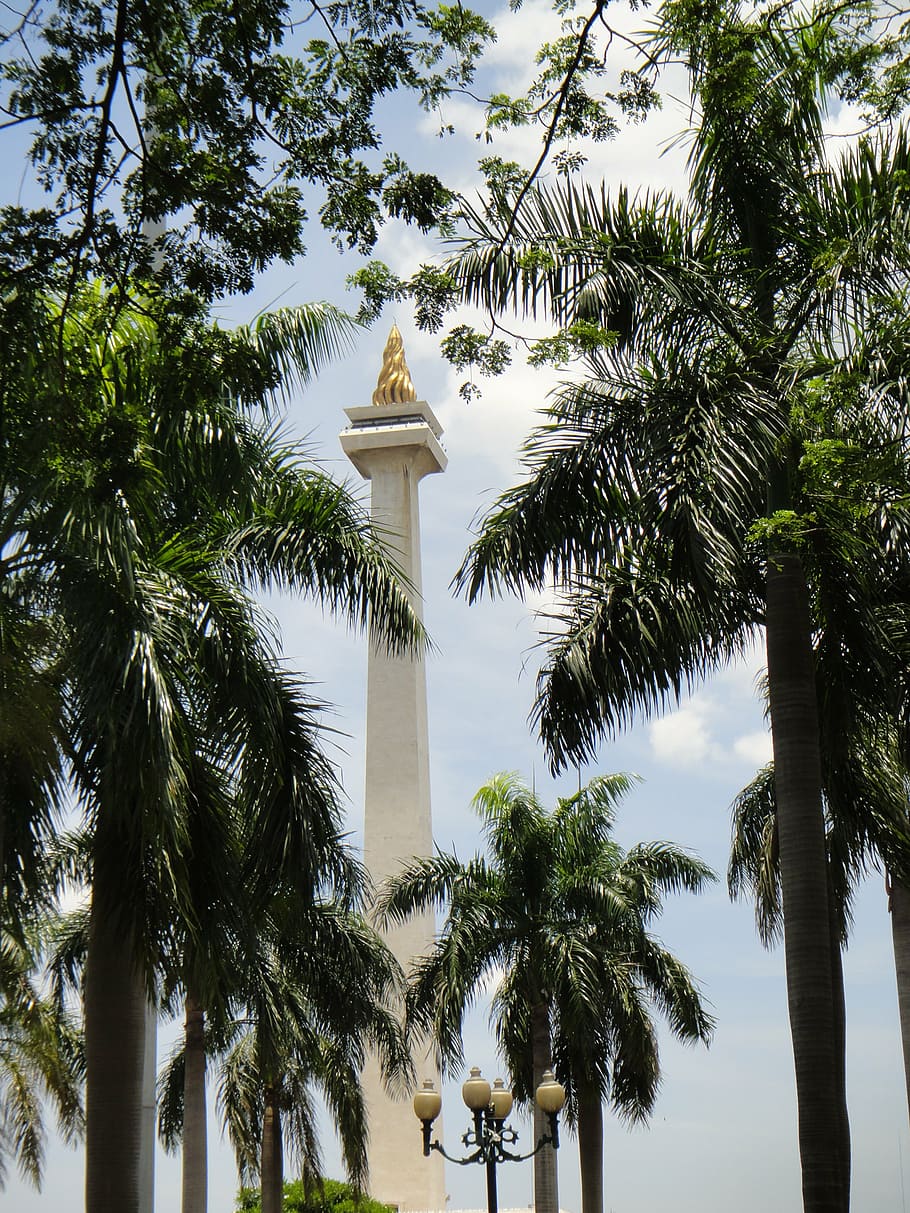 white concrete monument, jakarta, indonesia, national, cityscape, HD wallpaper