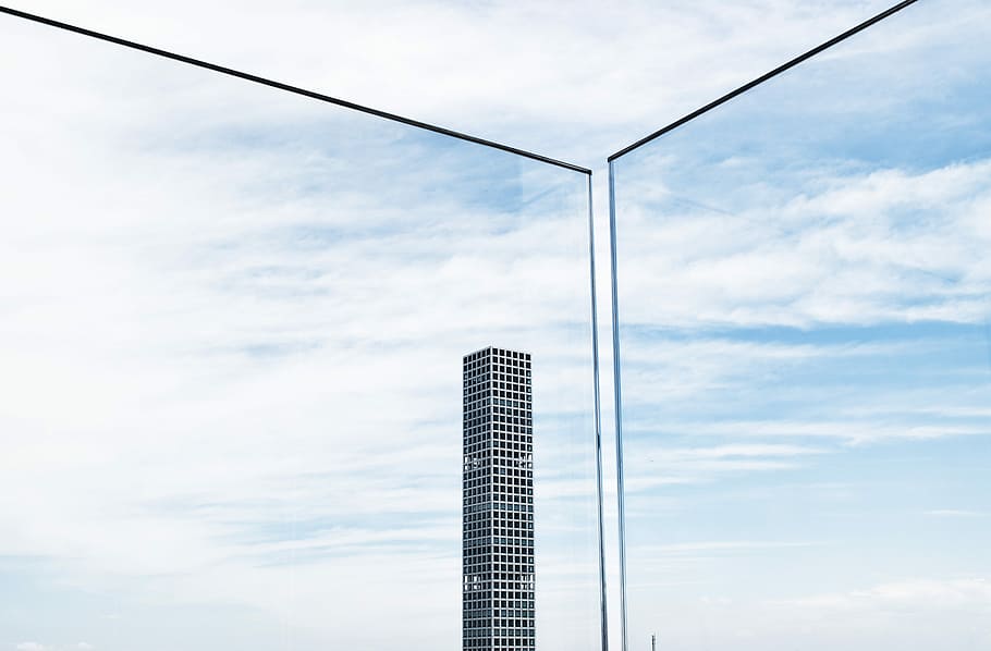 white concrete building, gray high-rise building, glas, window HD wallpaper
