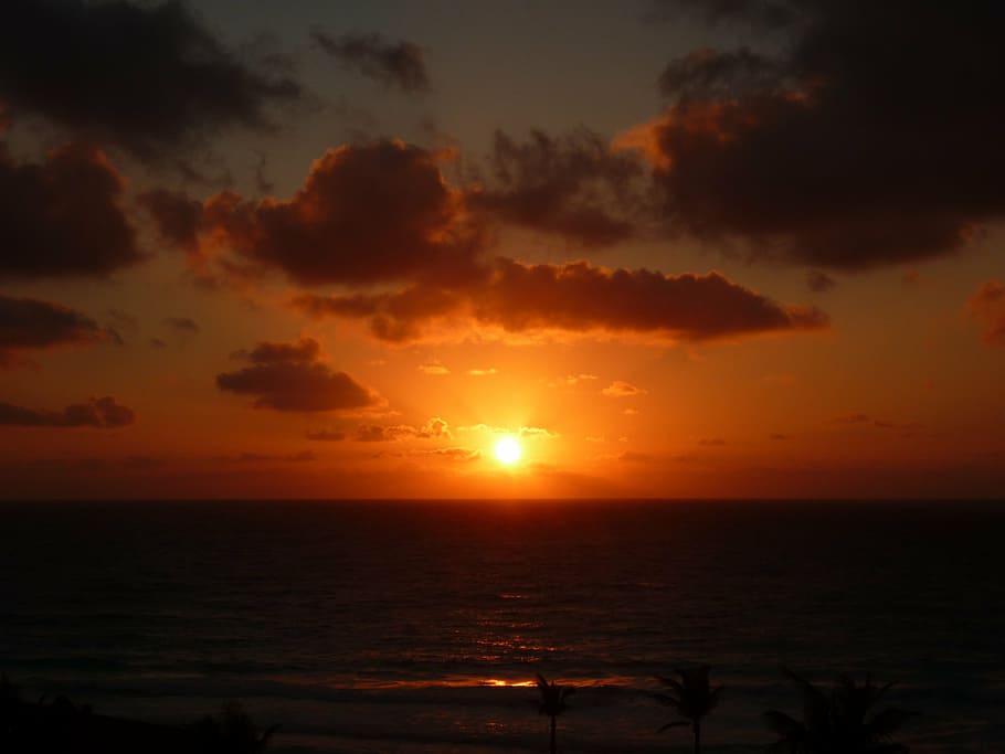 sunset view at the beach, mexico, summer, vacation, sea, nature HD wallpaper