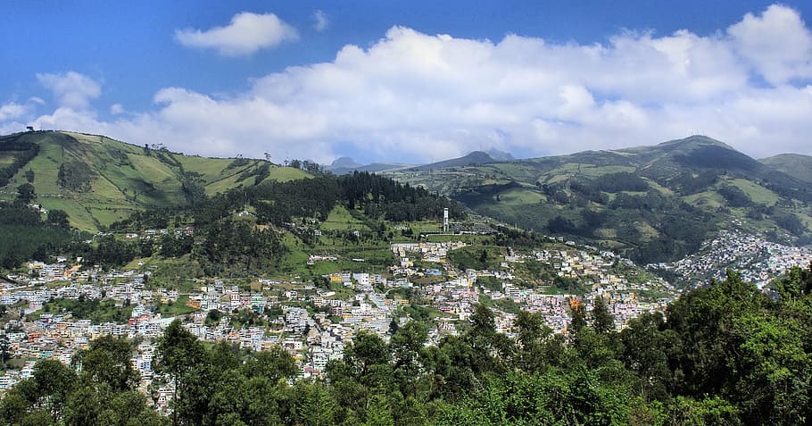 bird's-eye view photography of city near trees, ecuador, quito HD wallpaper