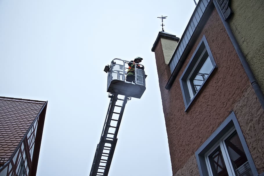 turntable ladder, fire, rescue, fire escape, head of rescue, HD wallpaper