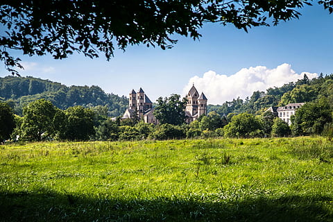concrete structures surrounded by trees, monastery, abbey, benedictine HD wallpaper