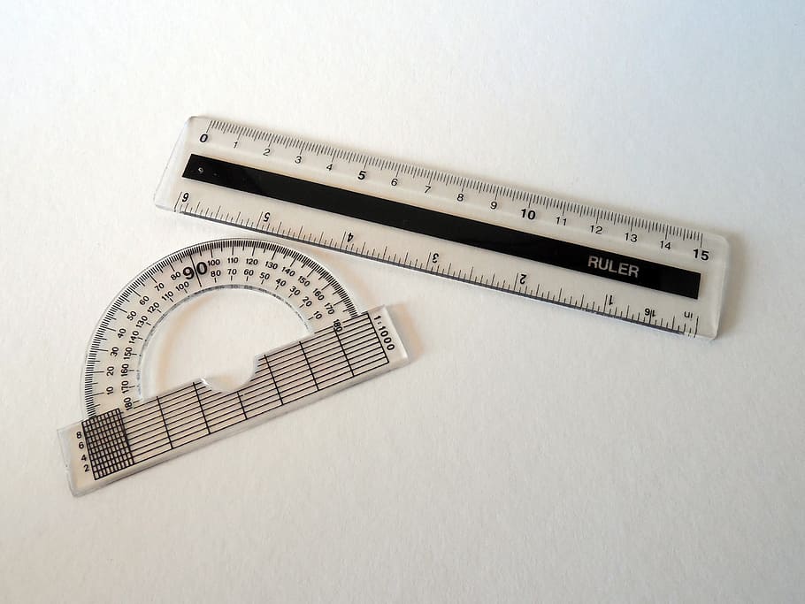 clear plastic ruler, protractor, measure, mathematics, distance