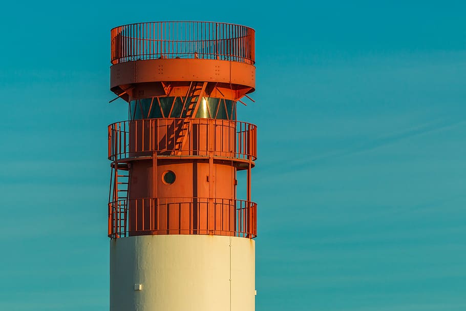 lighthouse, helgoland, dune, beach, sea, sky, blue, built structure HD wallpaper