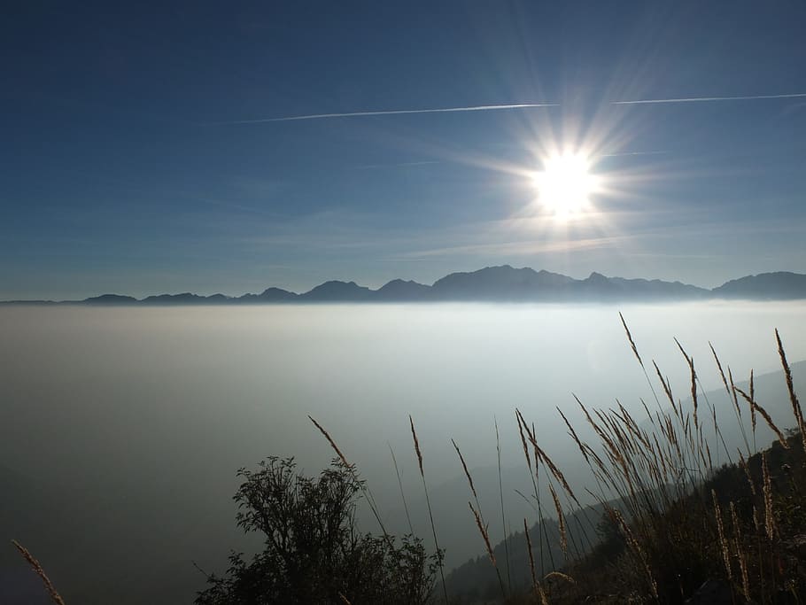 mountain, cloud, sun, water, tranquility, beauty in nature HD wallpaper