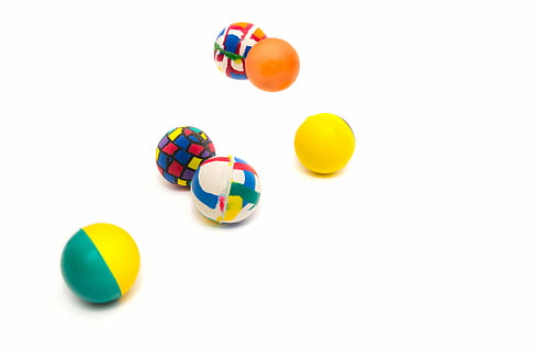 six assorted-color ball toys, bouncing, balls, rubber, impact HD wallpaper