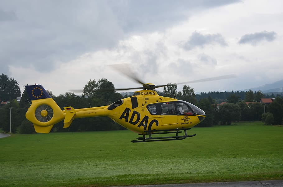 Helicopter, Adac, Air Rescue, yellow angel, transport, use, HD wallpaper