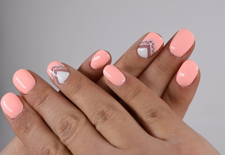 pink nail arts, the hand, man, manicure, skin, nails, nails hybrid, HD wallpaper