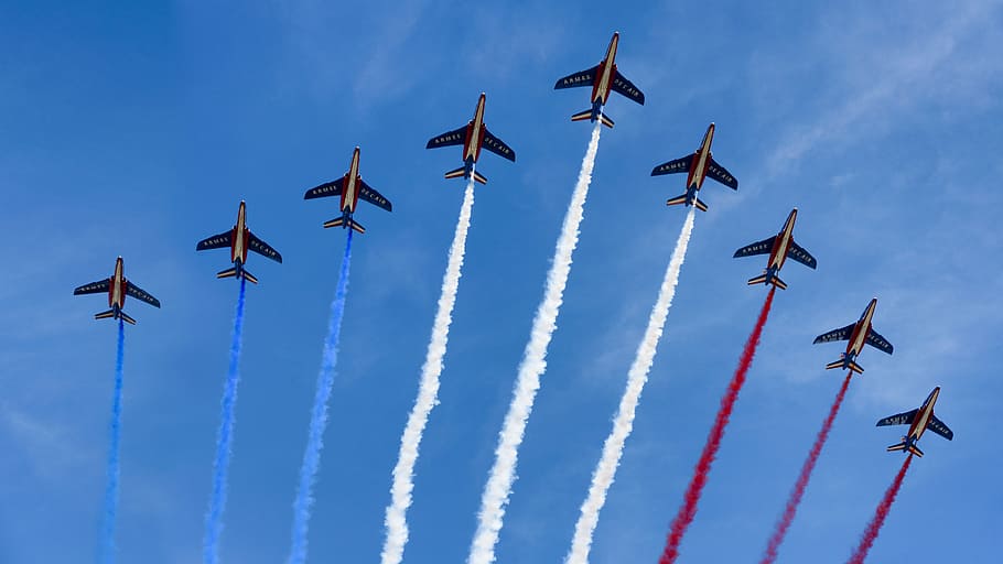 time-lapse photography of air show, alpha, jet, force, aircraft, HD wallpaper