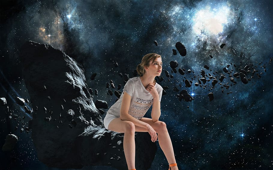 space, woman, one person, night, sky, nature, young adult, looking HD wallpaper
