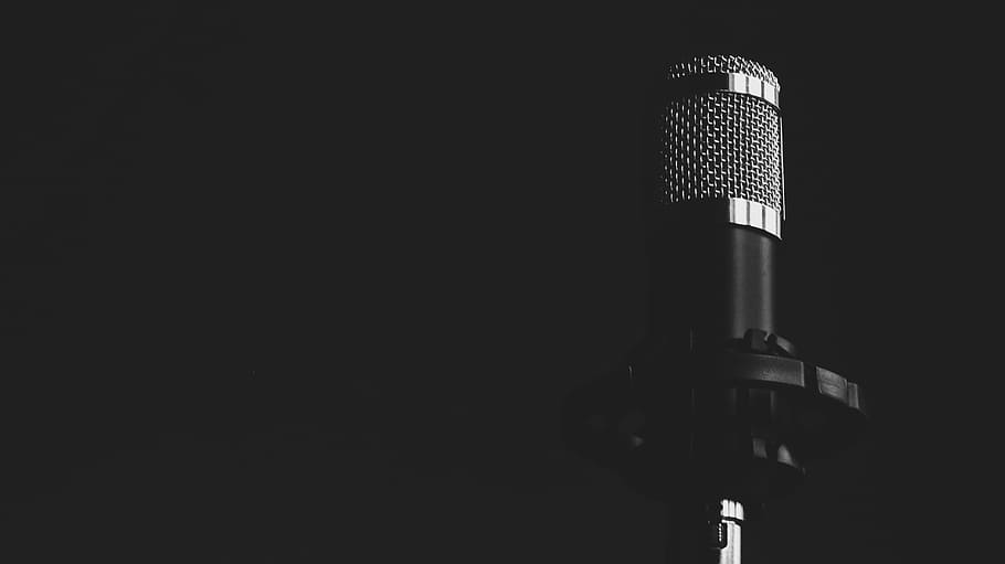 black and silver condenser microphone, music, black and white, HD wallpaper