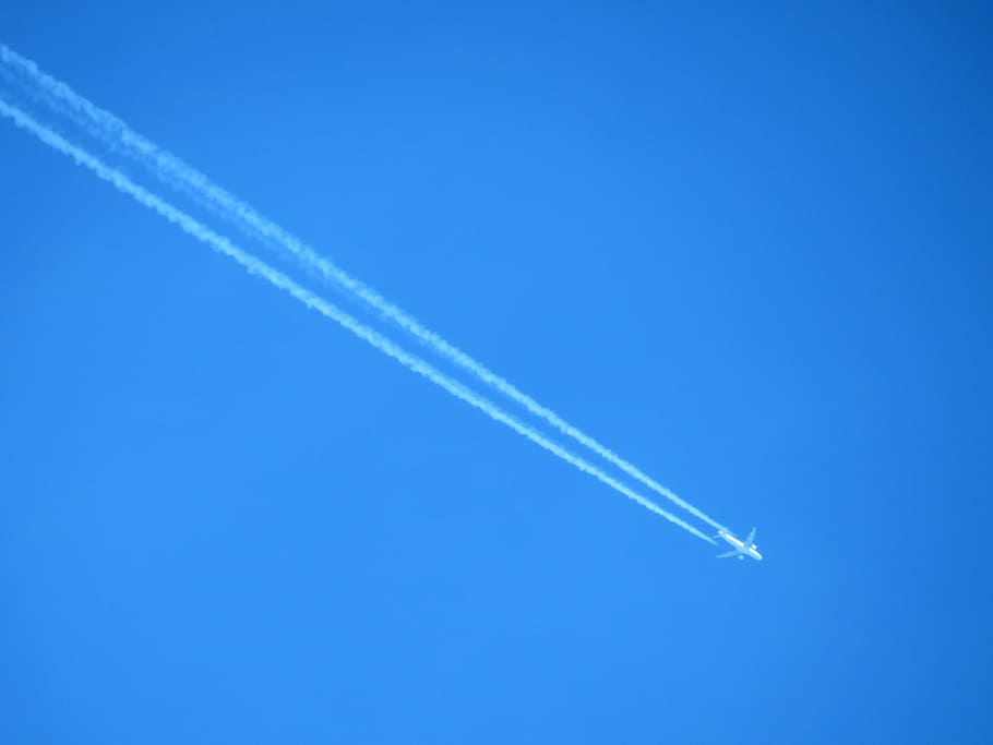 white airplane in the sky, Aircraft, Contrail, vapor trail HD wallpaper