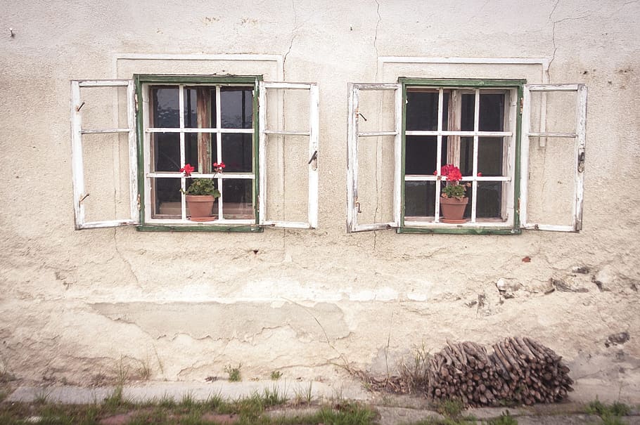 Old, Window, Flowers, Facade, old window, historically, farmhouse HD wallpaper