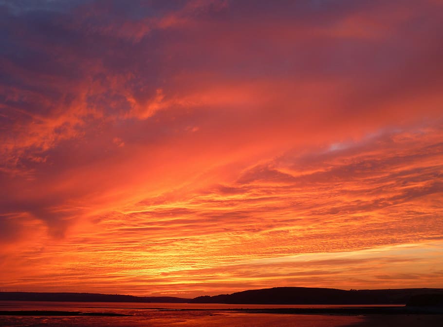 sunset scenery, landscape, shore, clouds, weather, nature, sky HD wallpaper