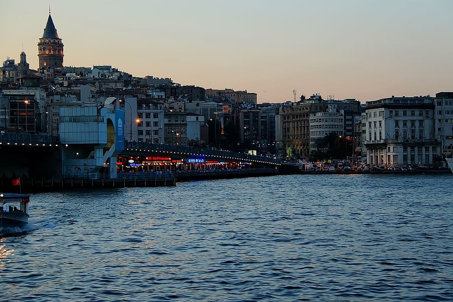 istanbul, galata, tower, architecture, building exterior, water HD wallpaper