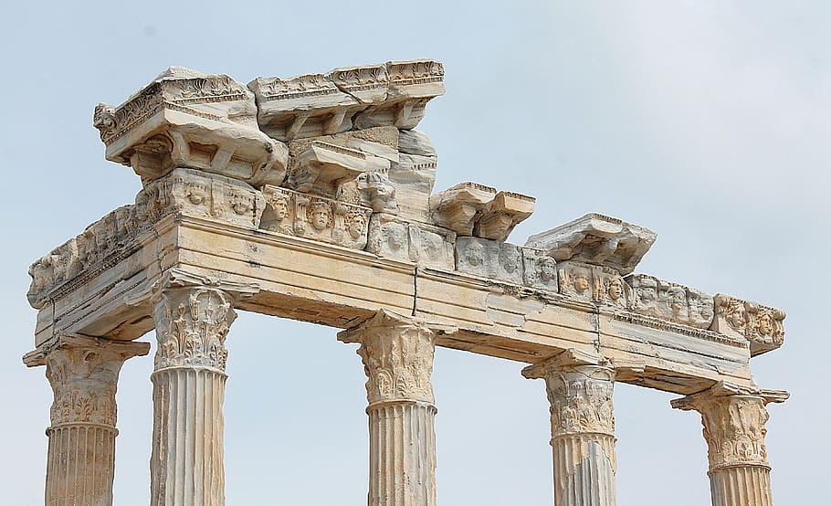 white and gray concrete pillars, the temple of apollo, side, ancient side, HD wallpaper