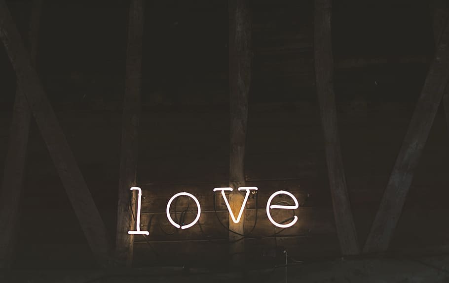 turned on Love neon signage, light, letters, spell, dark, illuminated HD wallpaper