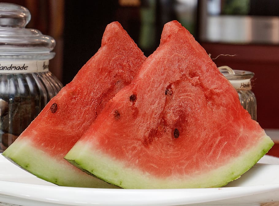fruit, melon, watermelon, slice, healthy, red, green, food HD wallpaper