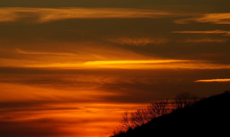 sunset, dawn, nature, dusk, red, light, mood, panorama, sky HD wallpaper