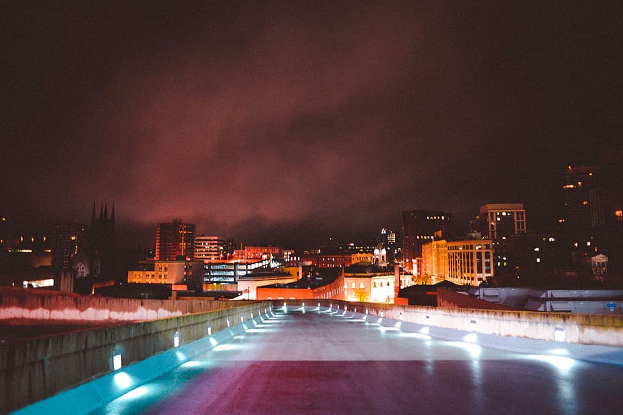 Night Lights, road leading to building during night time, city HD wallpaper