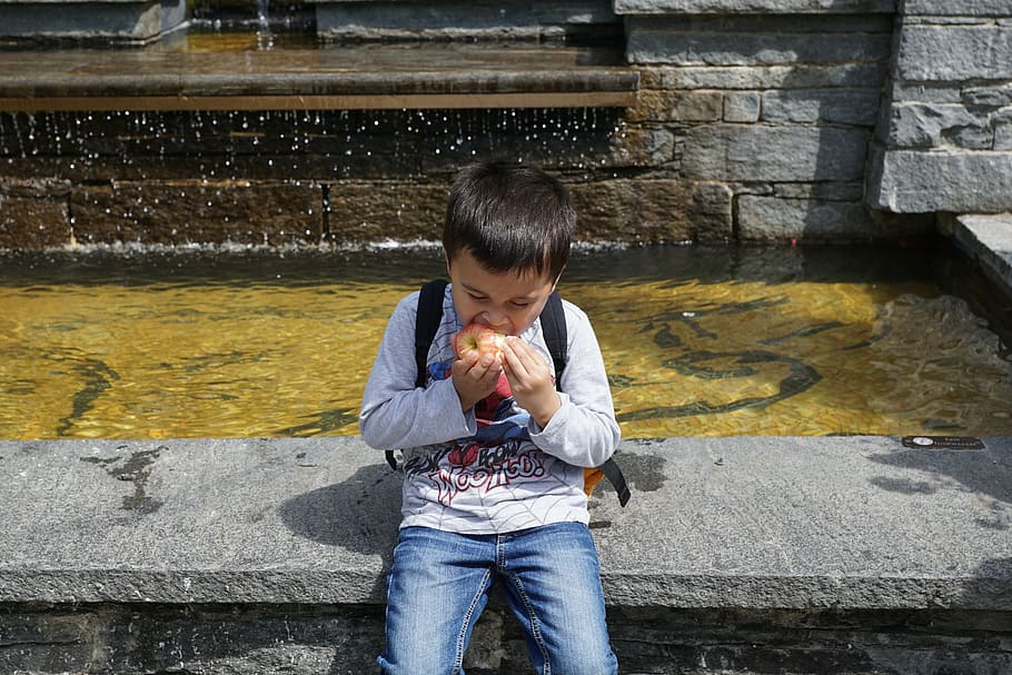 boy, apple, eat, three quarter length, childhood, one person HD wallpaper