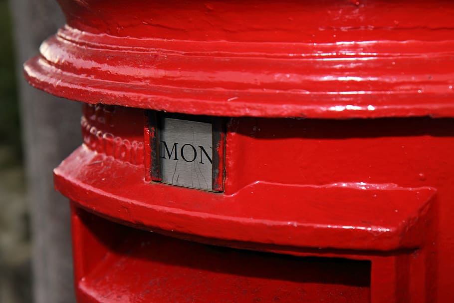 red Monday labeled mailbox, postbox, british, letter, public mailbox HD wallpaper