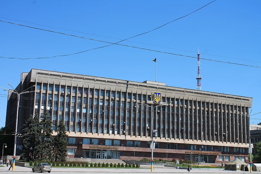 architecture, sky, ukraine, zaporozhye, the regional state administration, HD wallpaper