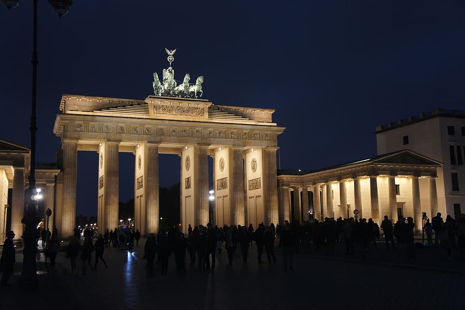 gray Arch De Triumph, berlin, brandenburg gate, night, monument, HD wallpaper