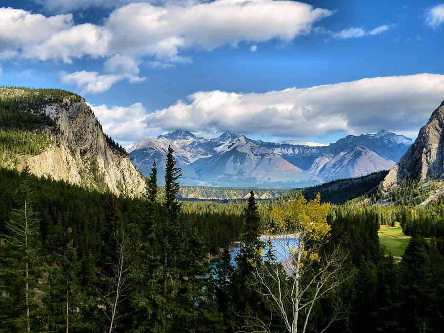 banff, alberta, mountains, sky, canada, outdoor, tourism, scenery HD wallpaper