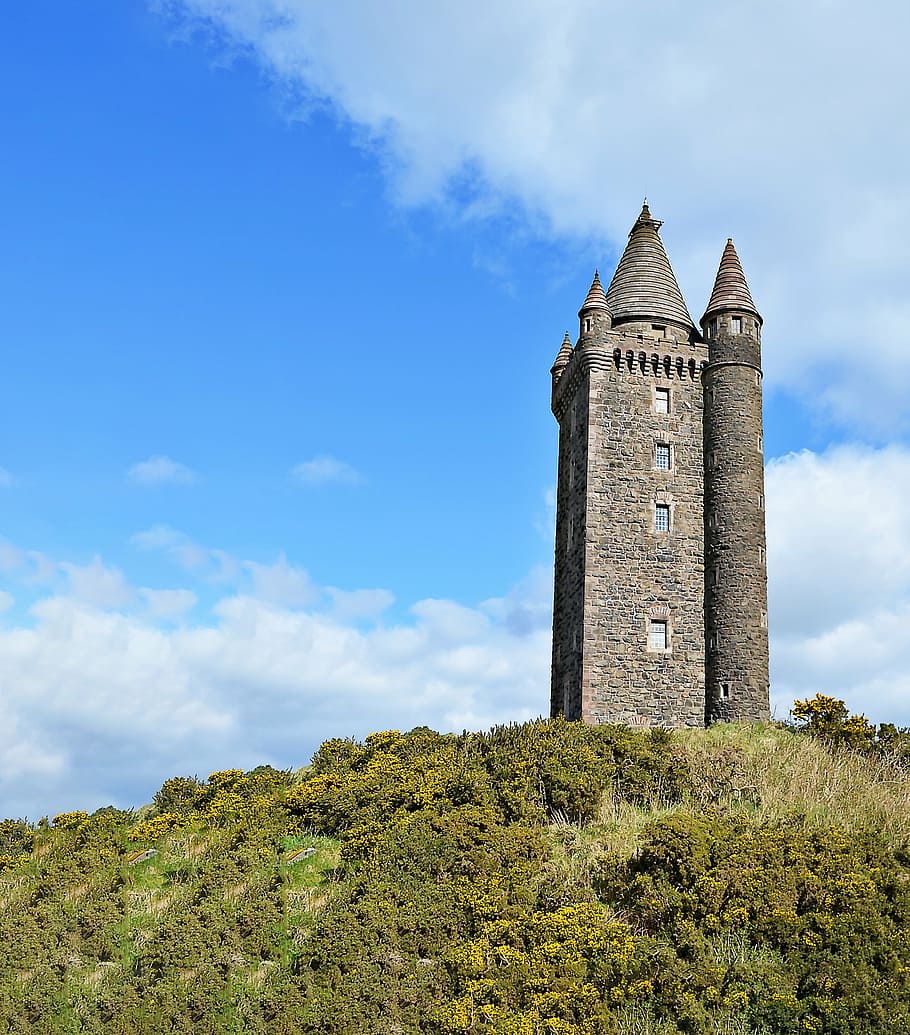grey concrete tower under blue sky at daytime, scrabo tower, newtownards, HD wallpaper