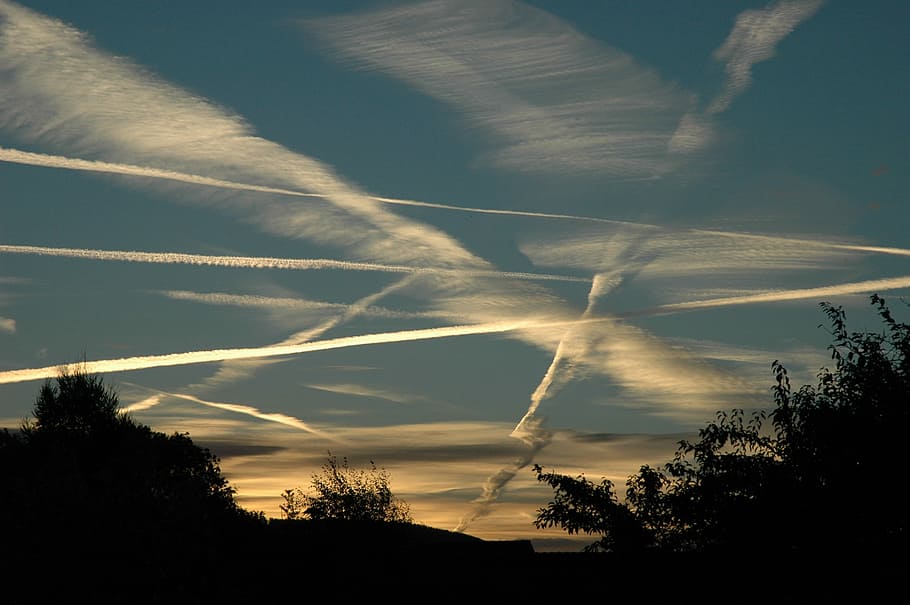 Contrail, Sky, most, nature, sunset, outdoors, dusk, cloud - Sky HD wallpaper
