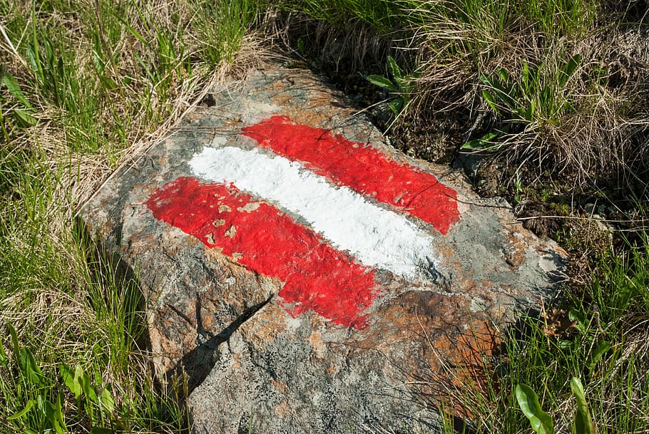 Red White Red, Austria, Trail, mark, waymarks, stone, alpine HD wallpaper