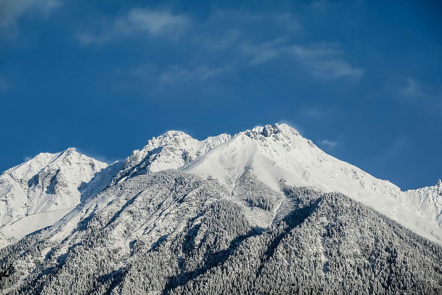 mountain alp under cirrus clouds, landscape photography of snow mountain during day HD wallpaper