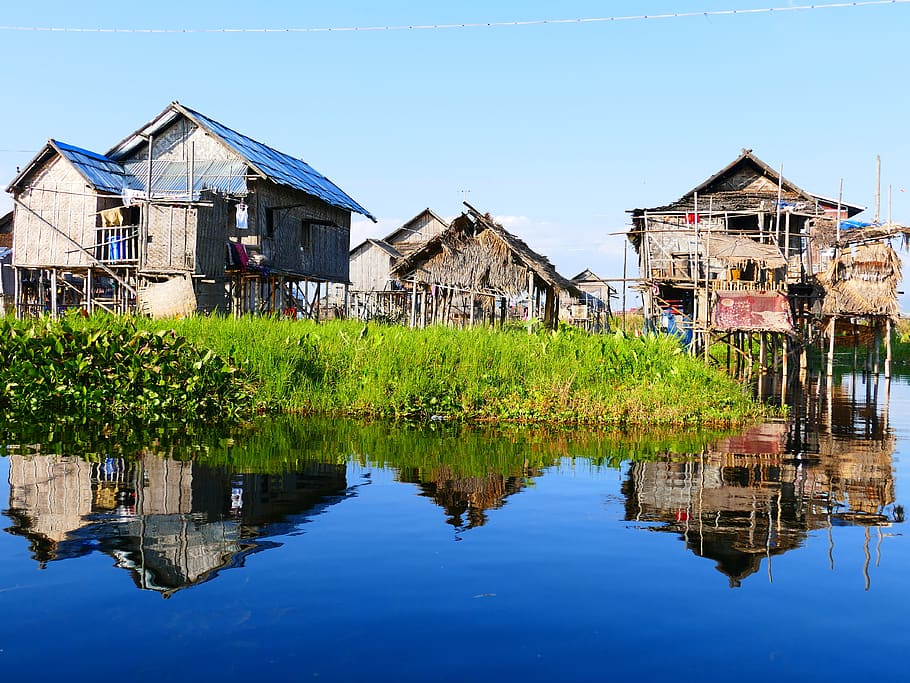 house, stalk, water, stilt house, hut, stilt houses, house on stilts, HD wallpaper